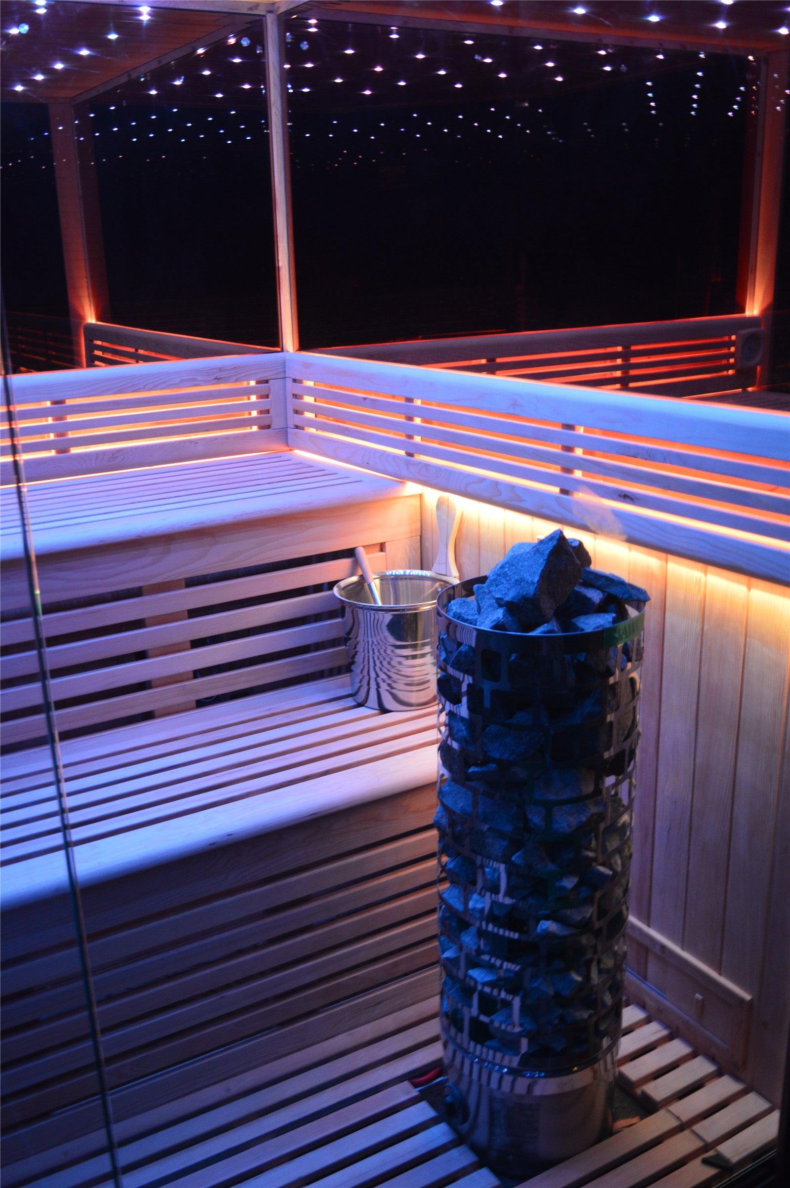 Sauna TS 4013-LM Eco-Ofen, Spiegelwand, 180x180cm - bm raumkonzept
