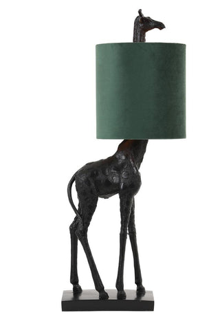 Light & Living Tischlampe Lampe Giraffe schwarz + samt dunkelgrün - bm raumkonzept