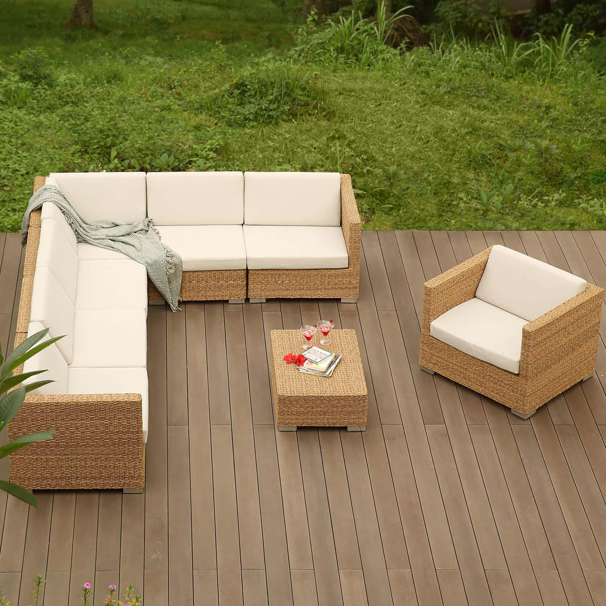BELLINI TWIST Lounge Gartenmöbel-Set 8-teilig in Natur – mit Loungekissen - bm raumkonzept